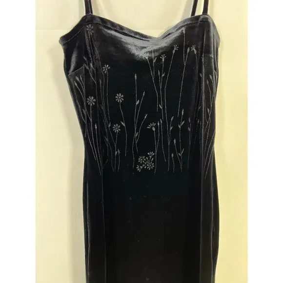 VTG Y2K Rampage Black Velour Velvet Floral Slip Dress Women’s M Fairy Grange - Picture 7 of 13